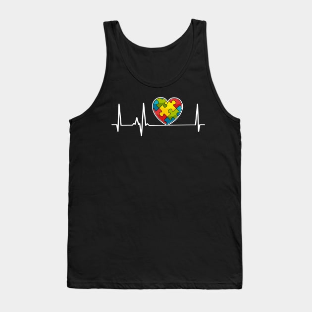 Heart Puzzle Piece Heartbeat Autism Awareness Gift Boy Kids Tank Top by HCMGift